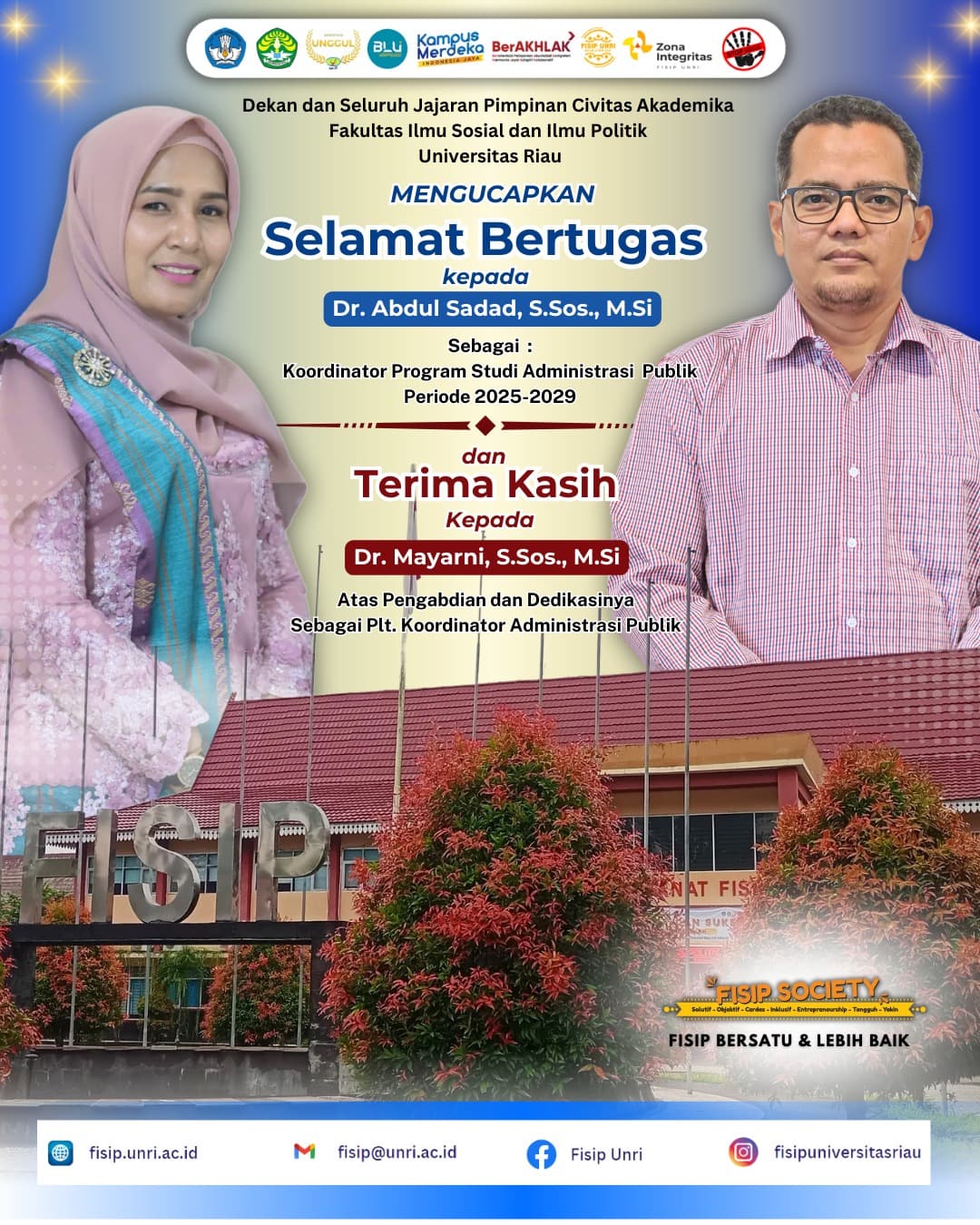 Selamat Bertugas Kepada Dr. Abdul Sadad, S.Sos, M.Si sebagai Koordinator Program Studi Administrasi Publik Periode 2025-2029