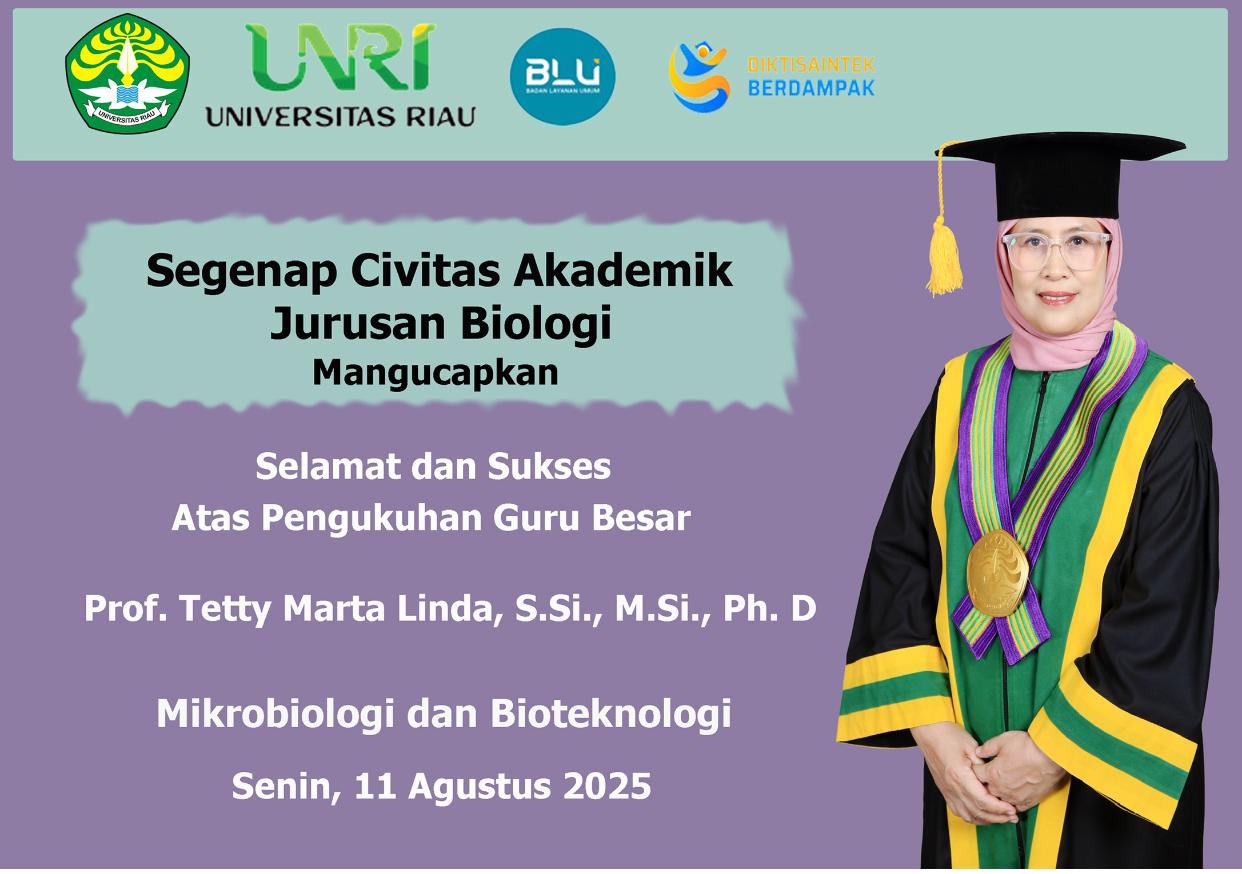 Sidang Senat Terbuka Universitas Riau Kukuhkan Guru Besar  Prof. Tetty Marta Linda, S.Si, M.Si., Ph.D. _dari 7 Guru Besar yang dikukuhkan, Tiga orang diantaranya dari FMIPA