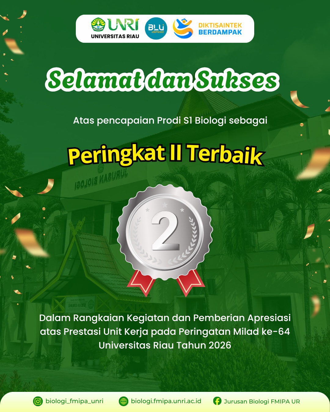 Prodi S1 Biologi FMIPA UNRI Ukir Prestasi Gemilang pada Milad ke-64 Universitas Riau 2026