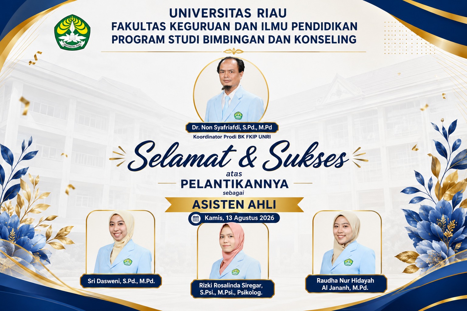 Tiga Dosen Prodi BK FKIP Universitas Riau Dilantik sebagai Asisten Ahli