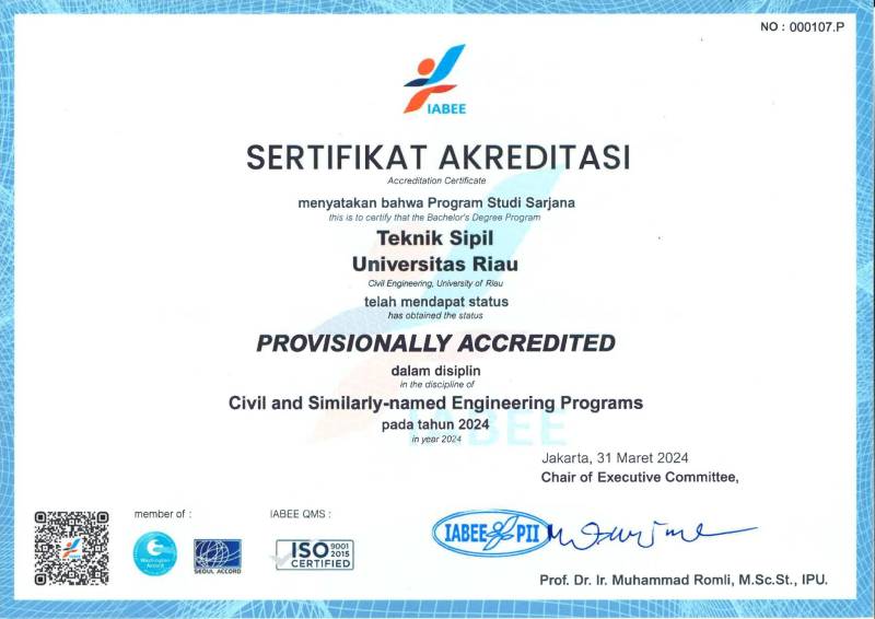 Prodi S1 Teknik Sipil UNRI melakukan kegiatan On Site Visit Provisional Accreditation (PA) Accreditation Board for Engineering Education (IABEE)