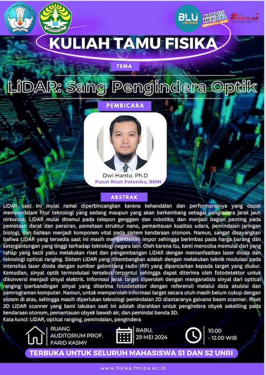 Seminar Rutin Fisika Mei: LiDAR: Sang Pengindera Optik