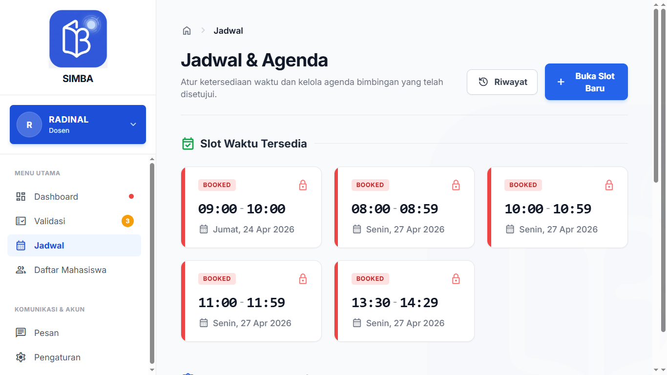 SIMBA - Tampilan Jadwal dan Agenda