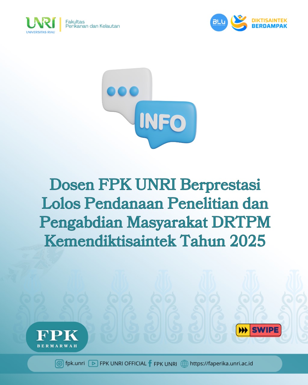 Dosen FPK UNRI Lolos Pendanaan Hibah Penelitian dan Pengabdian DPPM Kemdiktisaintek 2025