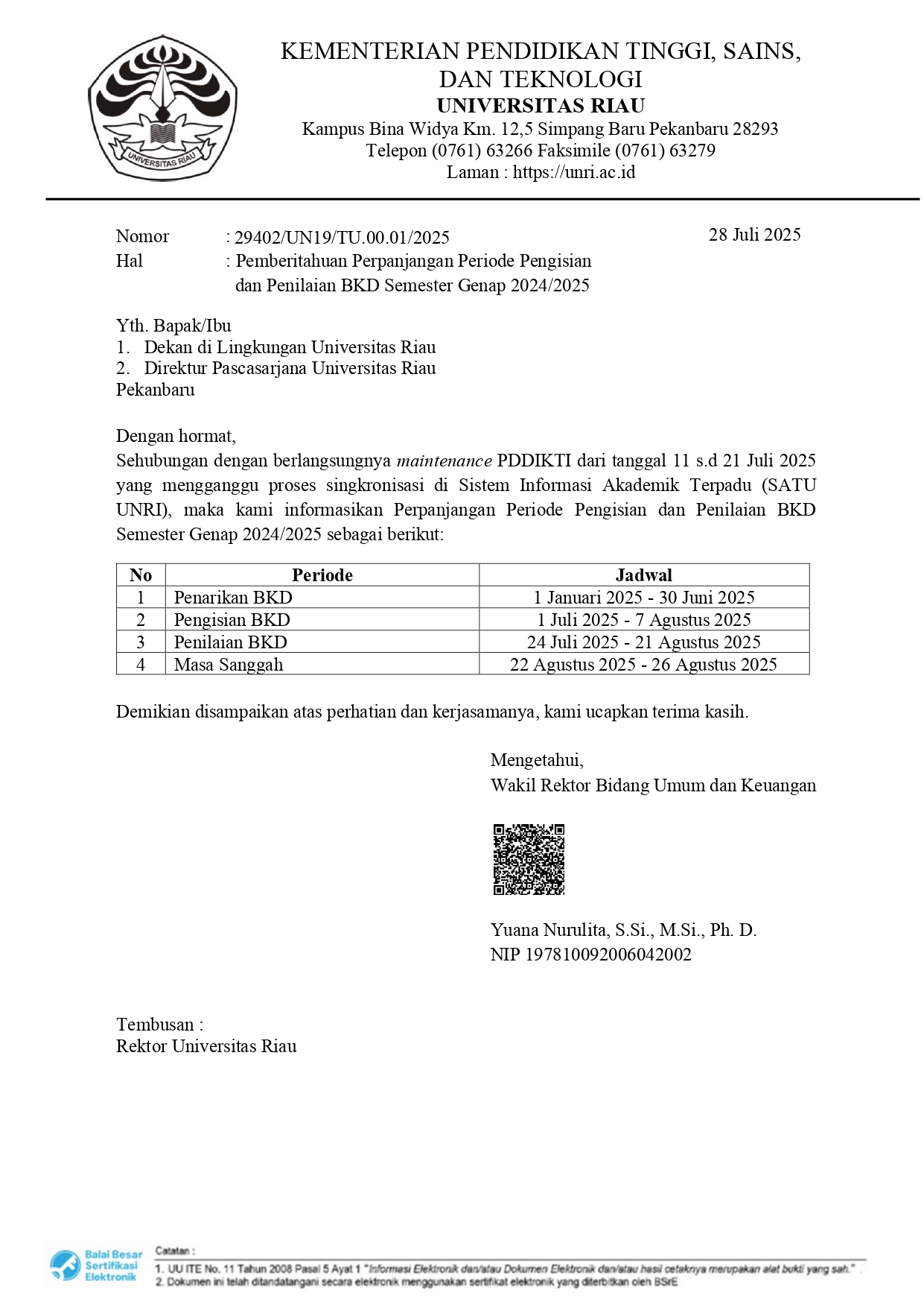 [Penting] Perpanjangan Jadwal Pengisian dan Penilaian BKD Semester Genap 2024/2025