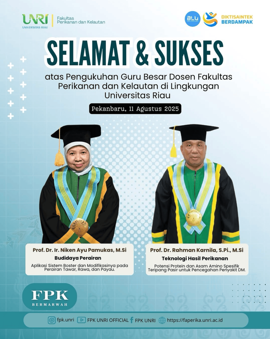 🎓 Dua Guru Besar FPK UNRI Resmi Dikukuhkan