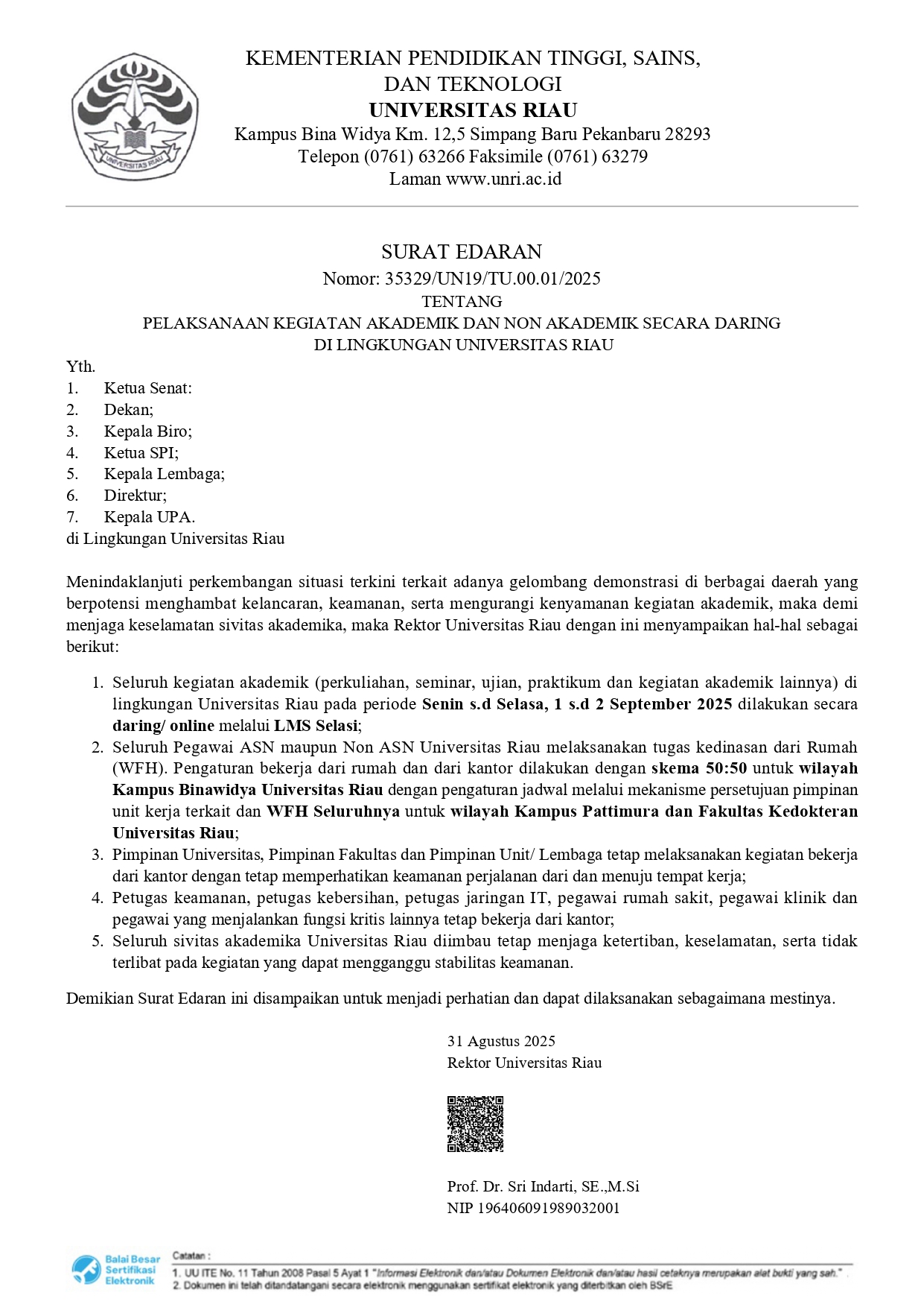 FPK UNRI Laksanakan Kegiatan Akademik dan Non Akademik Secara Daring