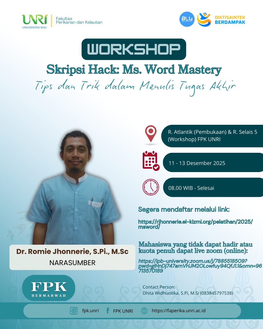 FPK Universitas Riau Gelar Workshop “Skripsi Hack: Ms. Word Mastery” untuk Mahasiswa