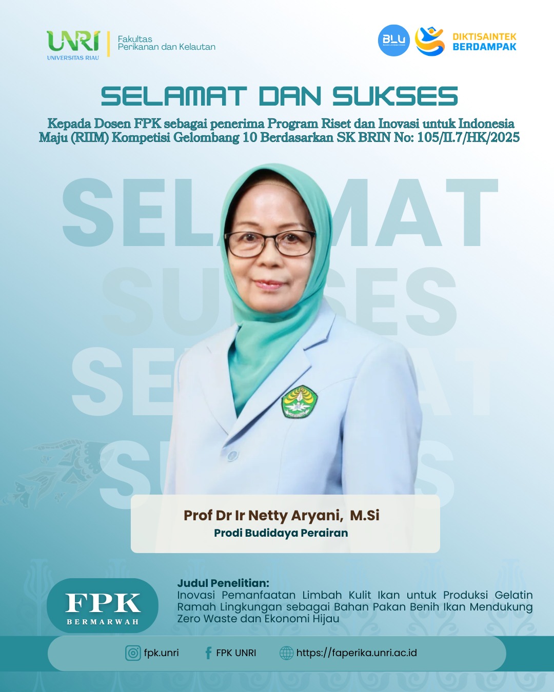 Dosen FPK Universitas Riau Raih Pendanaan Program RIIM Gelombang 10 dari BRIN