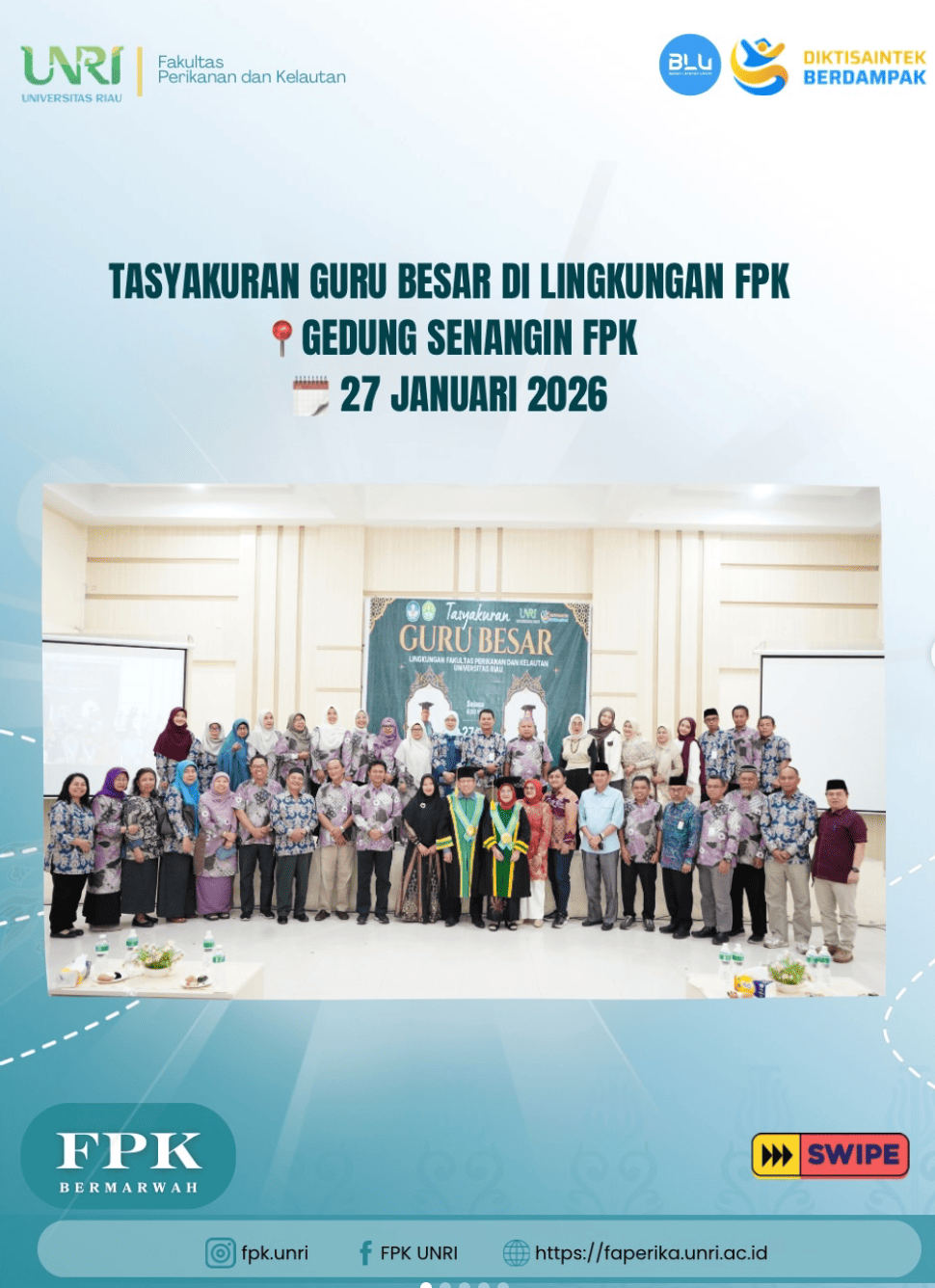 FPK Universitas Riau Gelar Tasyakuran Guru Besar sebagai Wujud Syukur dan Komitmen Akademik