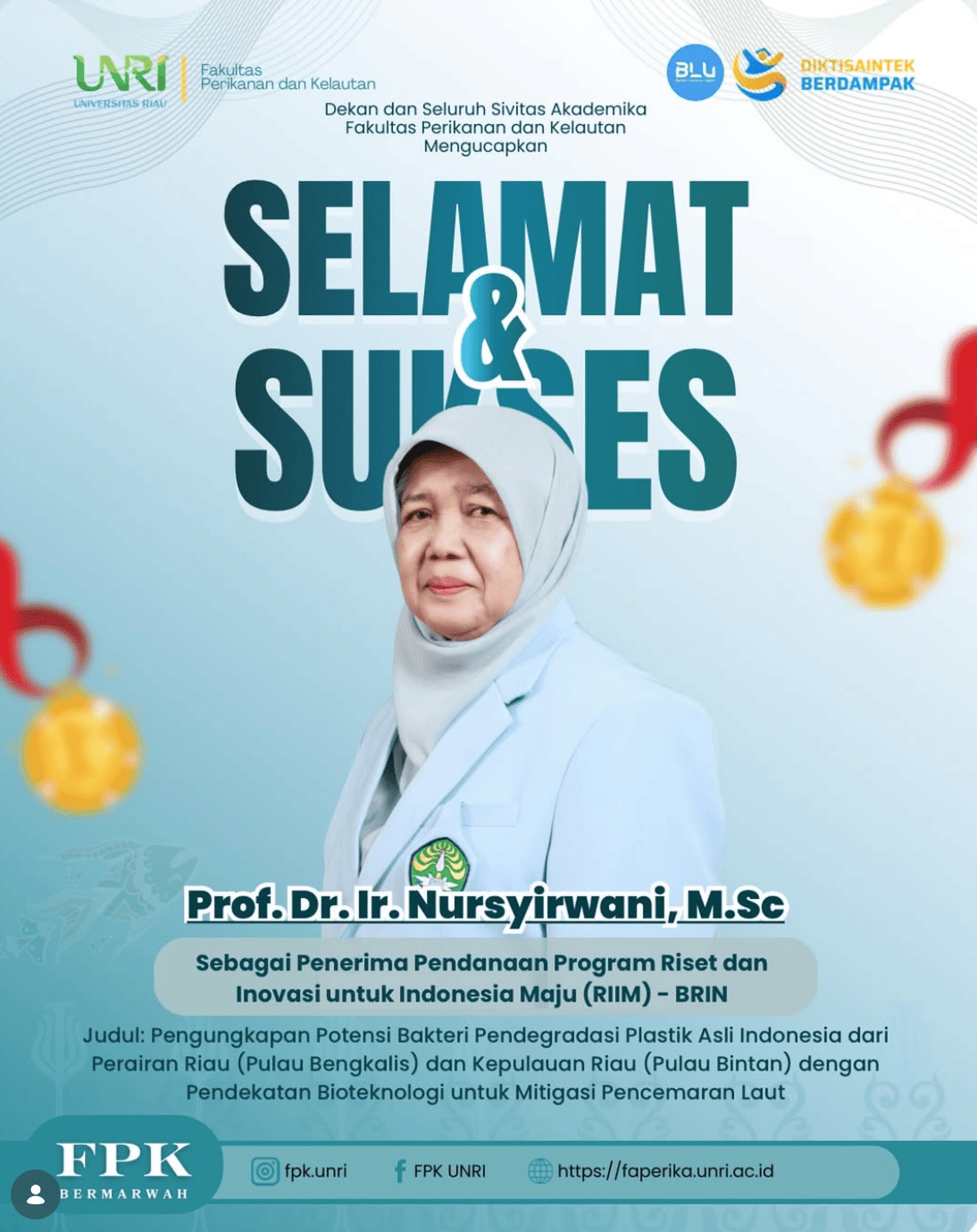 Dosen FPK UNRI Raih Pendanaan Program Riset dan Inovasi untuk Indonesia Maju (RIIM) BRIN