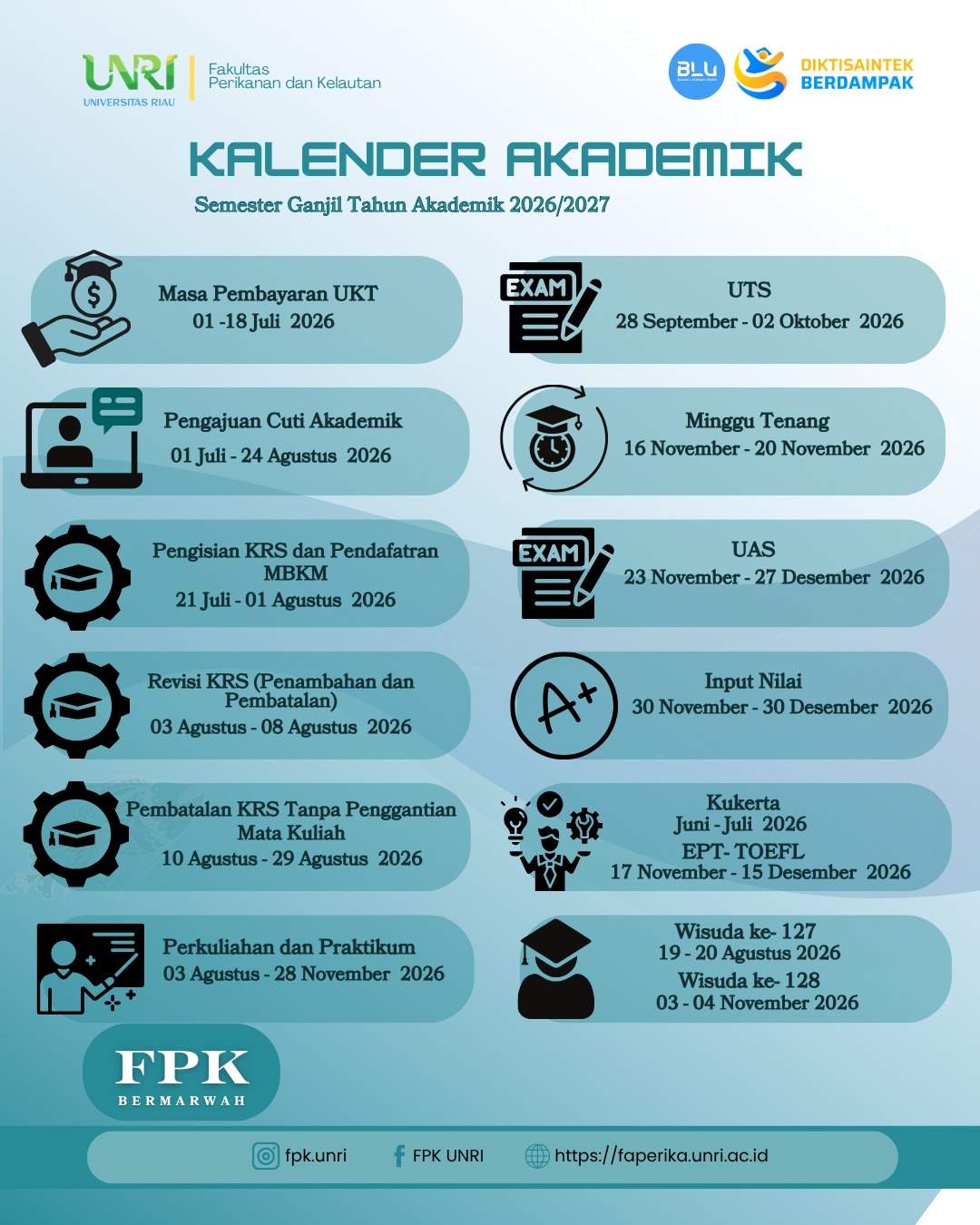 FPK UNRI Publikasikan Kalender Akademik Semester Ganjil Tahun Akademik 2026/2027