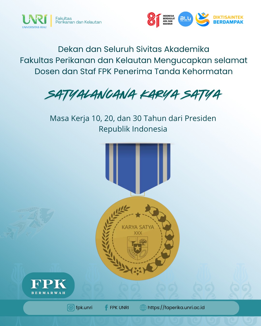 🏅 FPK UNRI Ucapkan Selamat kepada Penerima Satyalancana Karya Satya 🇮🇩✨