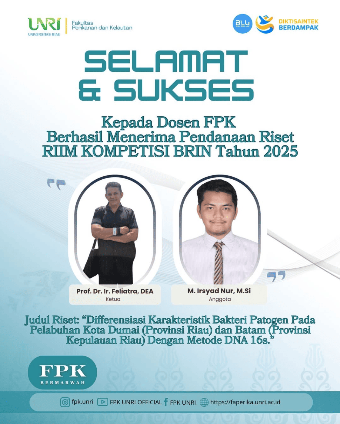 Prestasi Gemilang: Dosen FPK UNRI Raih Pendanaan RIIM BRIN untuk Riset Maritim Strategis