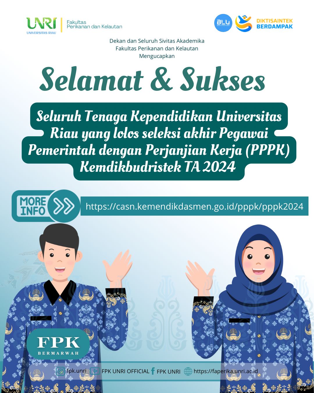 FPK UNRI Ucapkan Selamat kepada Tenaga Kependidikan yang Lolos Seleksi Akhir PPPK Kemdikbudristek TA 2024