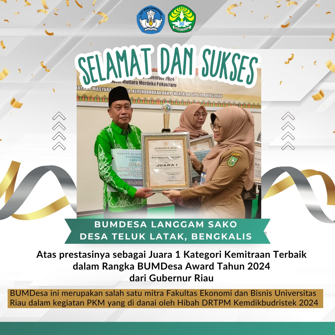 Congratulations to BUMDesa Langgam Sako for winning 1st place in the Best Partnership category at the 2024 BUMDesa Award by the Governor of Riau