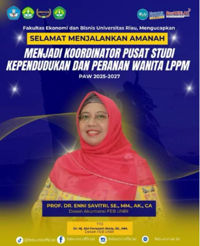 selamat menjalankan amanah kepada Prof. Dr. Enni Savitri, SE., MM., AK., CA