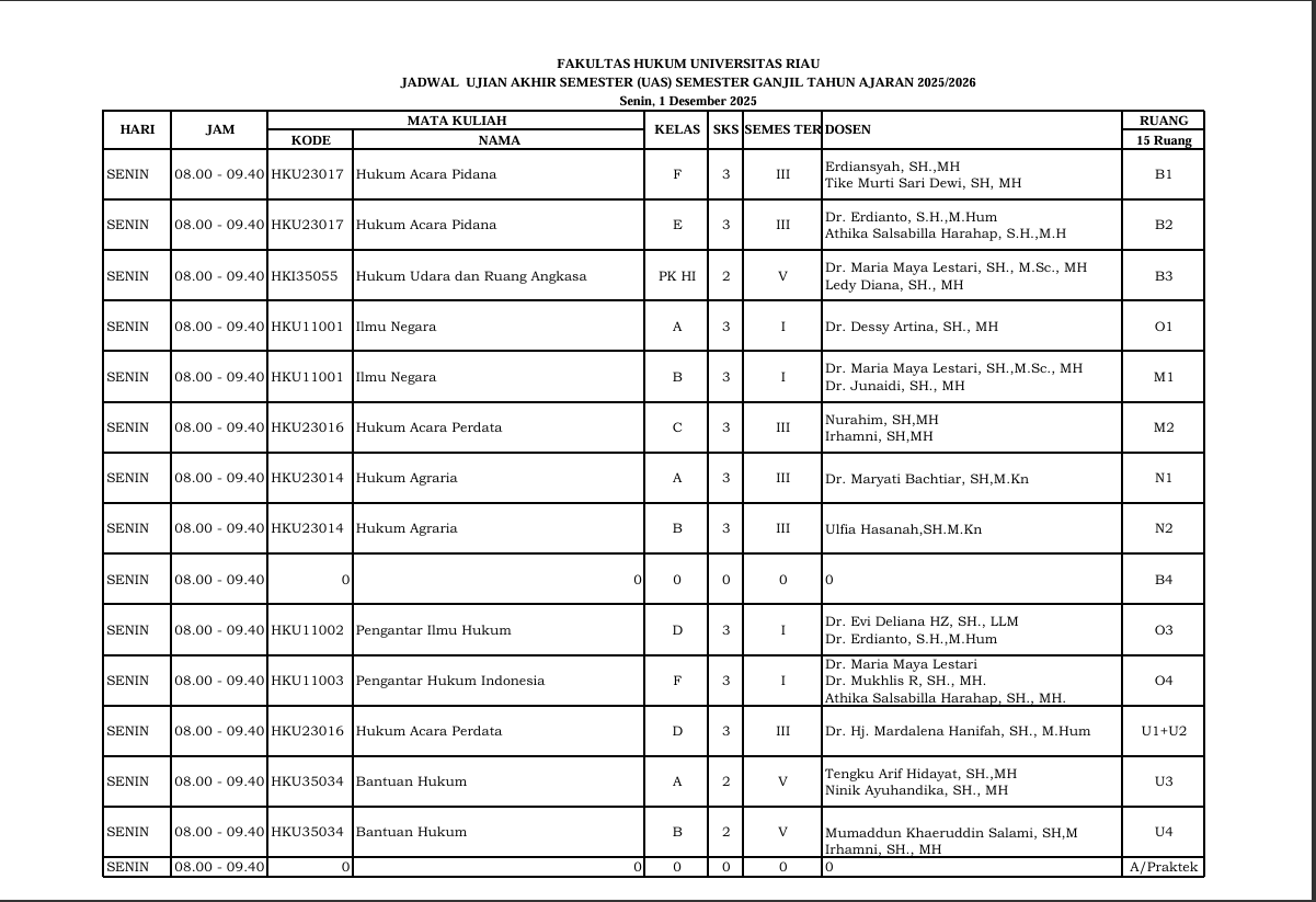 Jadwal Ujian Akhir (UAS) Semester Ganjil Tahun Ajaran 2025/2026