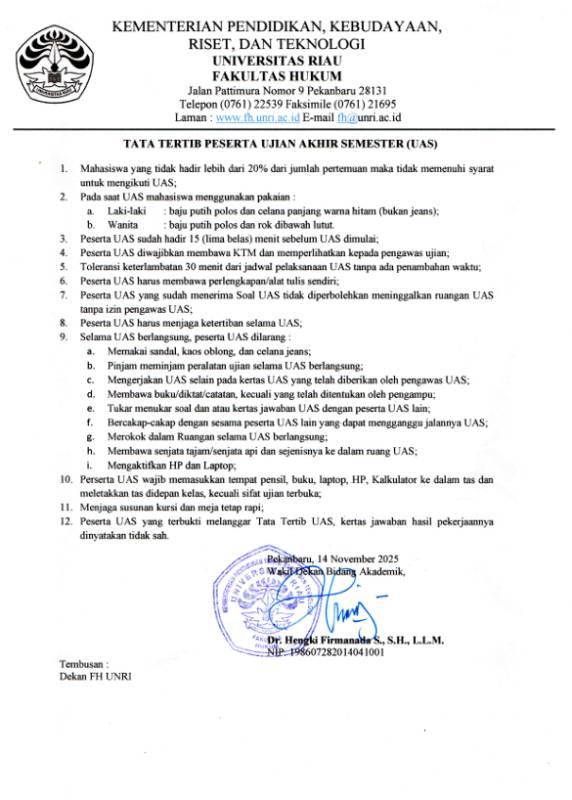Tata Tertib Peserta UAS FH UNRI Ganji 2025