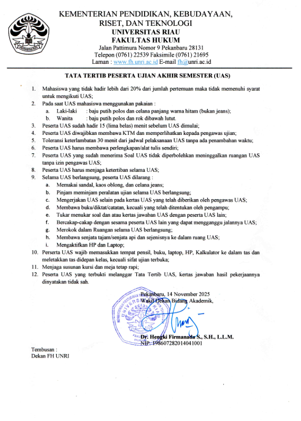 Tata Tertib Peserta UAS FH UNRI Ganji 2025