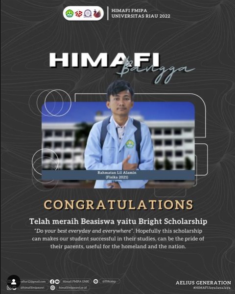 Mahasiswa S1 Fisika telah meraih Beasiswa Bright Scholarship