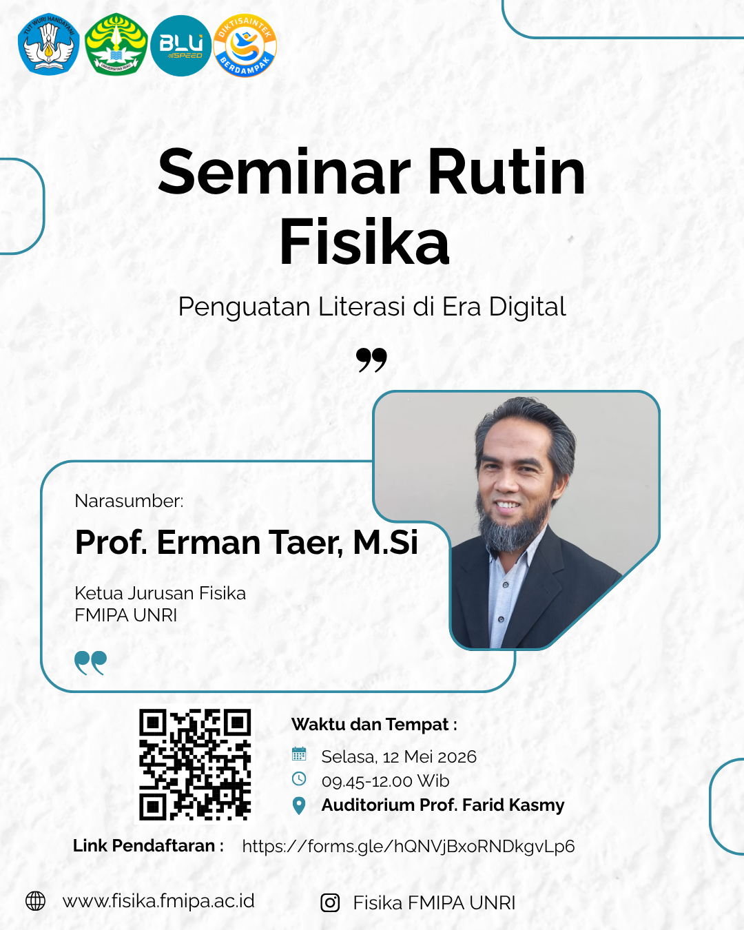Prof. Dr. Erman Taer Bahas Penguatan Literasi di Era Digital pada Seminar Rutin Fisika Mei 2026
