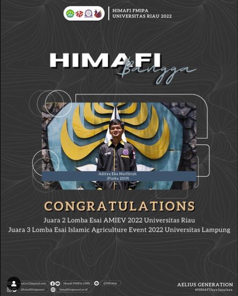 Mahasiswa S1 Fisika telah meraih Juara 3 Lomba ESSAI Islamic Agriculture Event 2022 Universitas Lampung