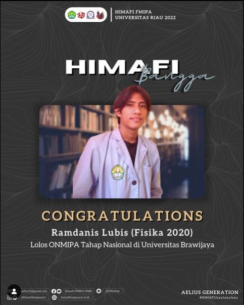 Mahasiswa S1 Fisika telah Lolos ONMIPA tingkat Nasional di Universitas Brawijaya