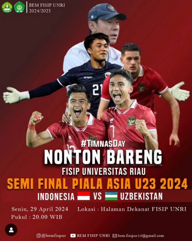Nonton Bareng Semi-final AFC U23 ASIAN CUP QATAR 2024 Timnas Indonesia VS Uzbekistan di FISIP Universitas Riau: Indonesia Raya Menggema di Dekanat FISIP