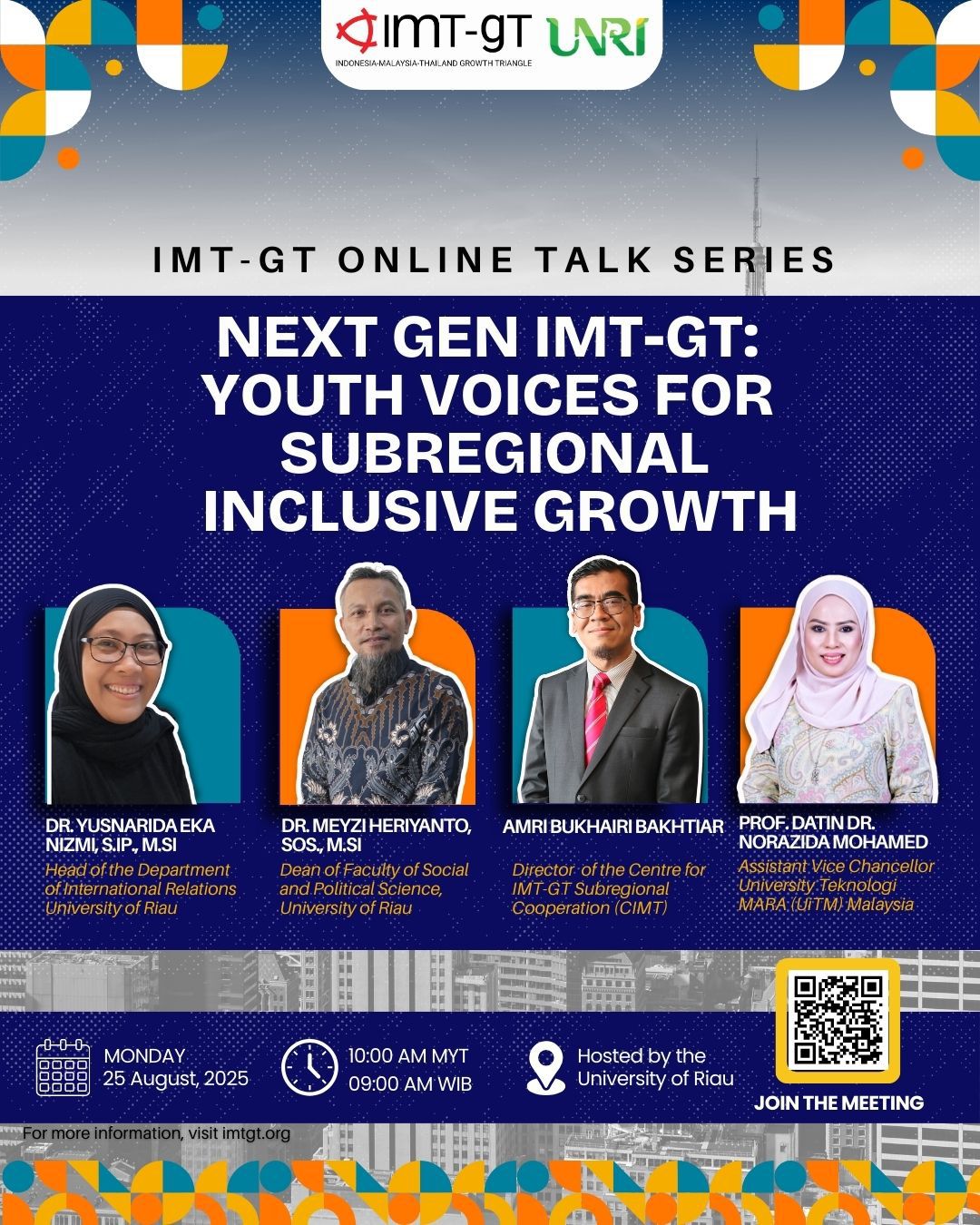 Generasi Muda Jadi Penggerak Pertumbuhan Inklusif: Jurusan Hubungan Internasional FISIP Universitas Riau Gelar IMT-GT Online Talk Series