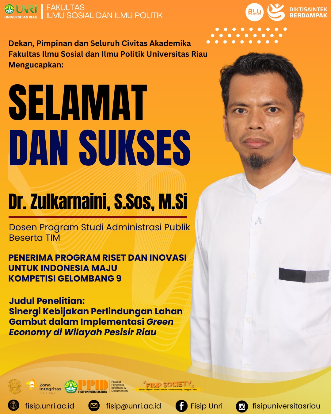 Congratulations and Best Wishes to Dr. Zulkarnaini, S.Sos., M.Si (Lecturer of the Public Administration Study Program) and Team