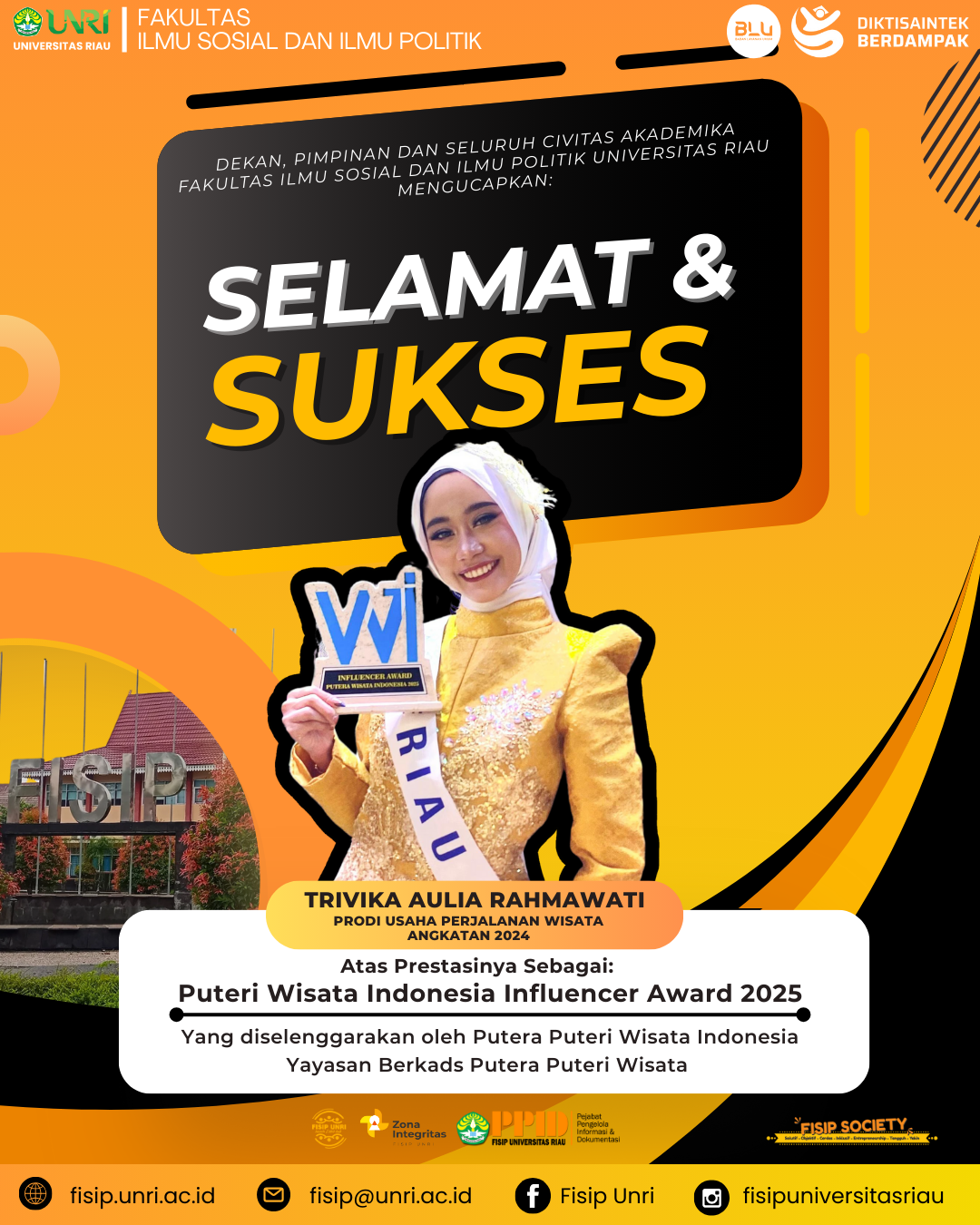CONGRATULATIONS & SUCCESS to Trivika Aulia Rahmawati Student of Tourism Business Study Program, Class of 2024