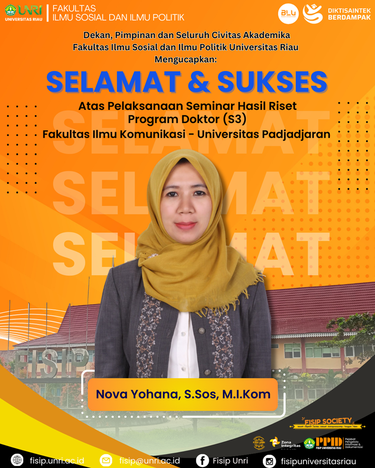 Selamat & Sukses Untuk Nova Yohana, S.Sos, M.I.Kom atas pelaksanaan Seminar Hasil Riset Program Doktor (S3)