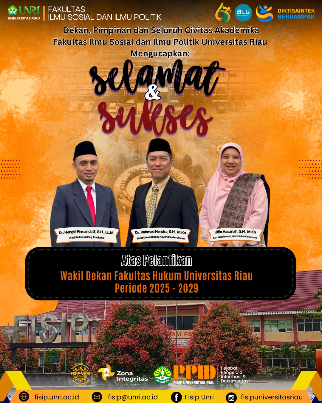 Selamat & Sukses Atas Pelantikan Wakil Dekan Fakultas Hukum Universitas Riau Periode 2025–2029