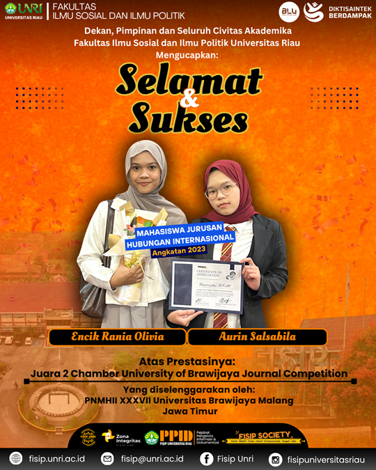 Selamat dan Sukses Encik Rania Olivia dan Aurin Salsabila Mahasiswi Jurusan Hubungan Internasional Angkatan 2023