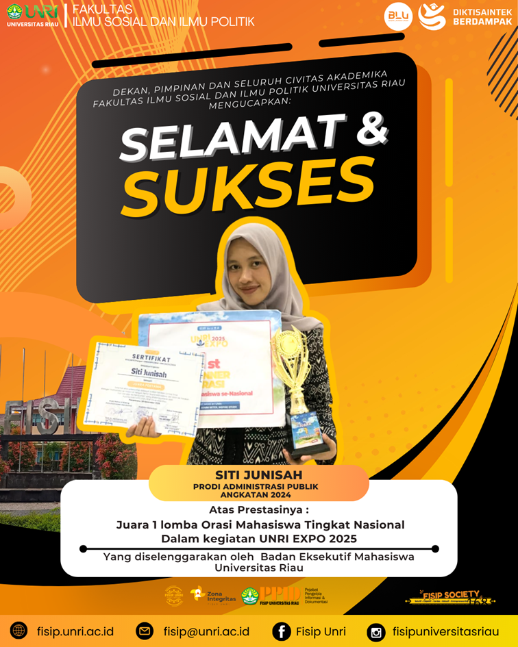 Selamat & Sukses kepada Siti Junisah (Prodi Administrasi Publik, Angkatan 2024) yang berhasil meraih Juara 1 Lomba Orasi Mahasiswa Tingkat Nasional