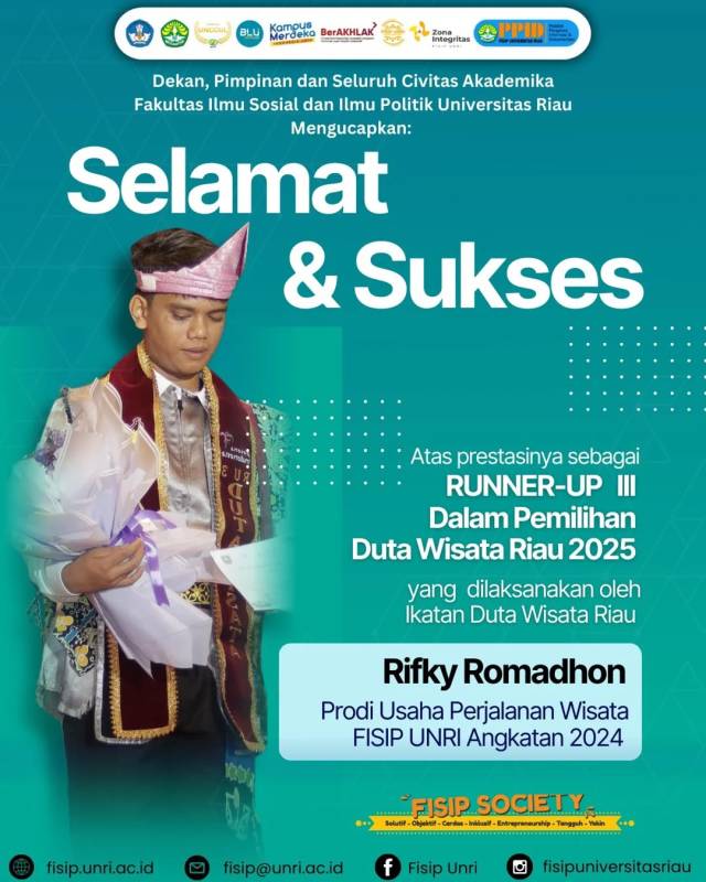 Selamat kepada Rifky Romadhon, mahasiswa Prodi Usaha Perjalanan Wisata Angkatan 2024