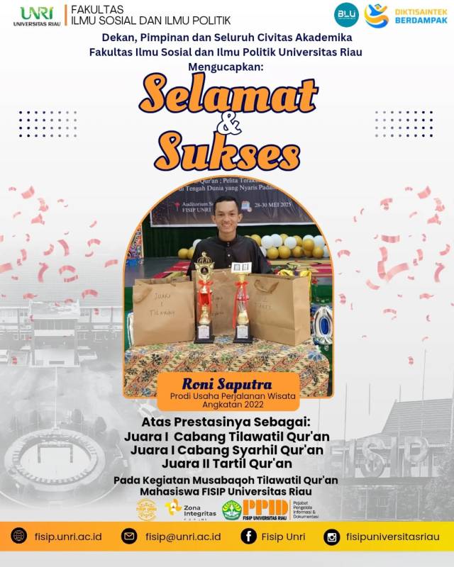 Selamat dan sukses kepada Roni Saputra (Prodi Usaha Perjalanan Wisata, Angkatan 2022)