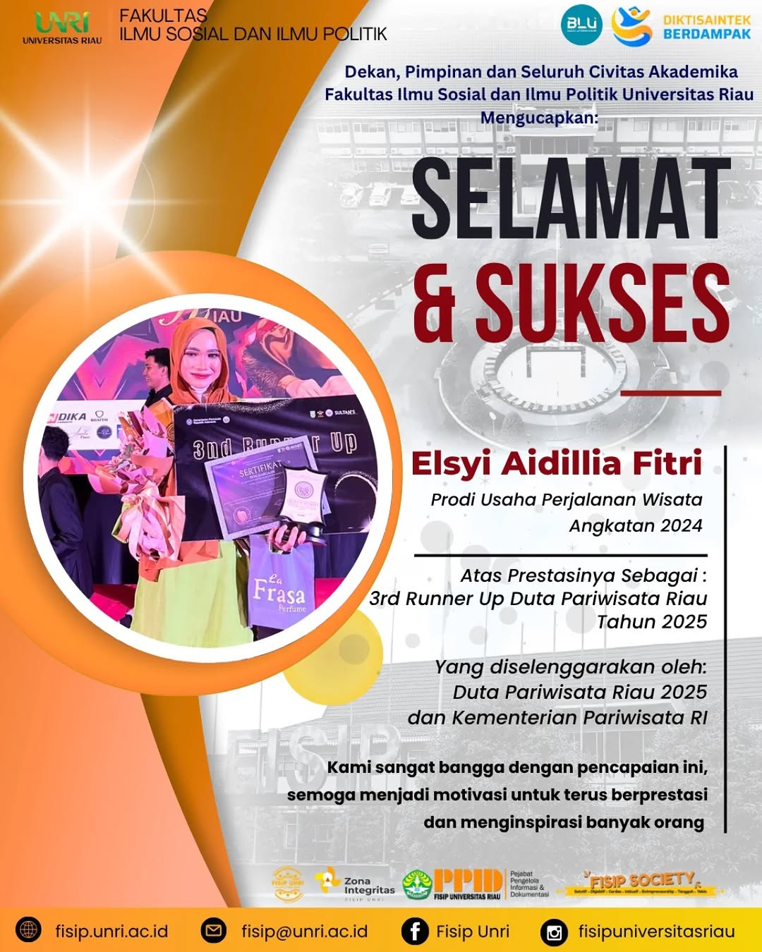 Selamat dan sukses kepada Elsyi Aidillia Fitri (Prodi Usaha Perjalanan Wisata, Angkatan 2024)