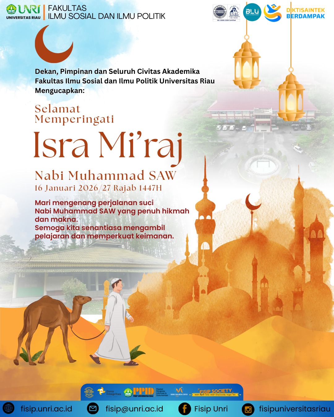 FISIP, Universitas Riau, extends its warm greetings on the Commemoration of Isra Mi’raj of Prophet Muhammad (peace be upon him)
