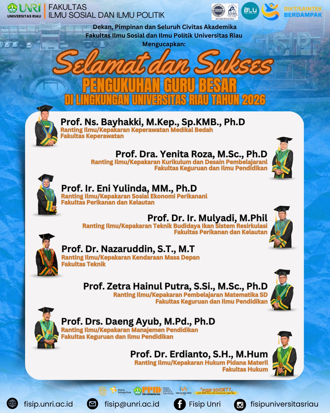Congratulations and Best Wishes on the Inauguration of Professors at Universitas Riau in 2026