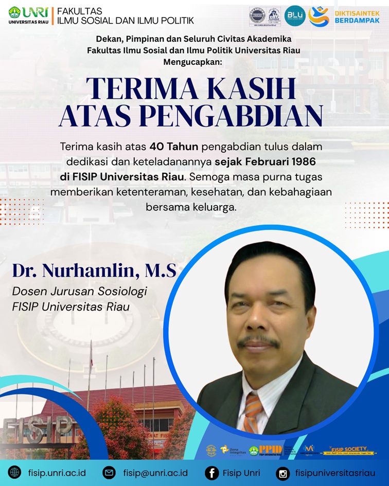 Terima Kasih Pengabdian kepada Dr. Nurhamlin, M.S, Dosen Jurusan Sosiologi FISIP UNRI