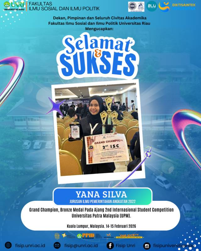 Selamat & Sukses  kepada Yana Silva atas prestasi gemilang sebagai Grand Champion & Bronze Medal pada ajang 2nd International Student Competition