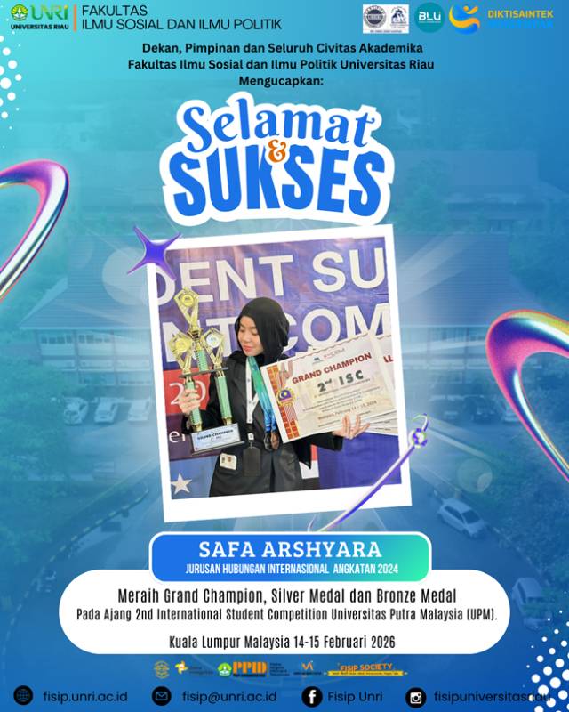 Selamat & Sukses kepada Safa Arshyara Atas prestasi gemilang yang diraih sebagai Grand Champion, Silver Medal, Bronze Medal pada ajang 2nd International Student Competition