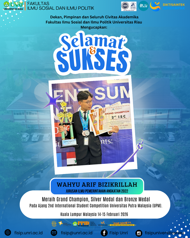 Selamat & Sukses kepada Wahyu Arif Bizikrillah atas prestasi gemilang meraih Grand Champion, Silver Medal, dan Bronze Medal pada ajang 2nd International Student Competition