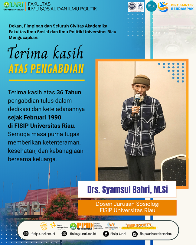Terima Kasih atas Pengabdian Drs. Syamsul Bahri, M.Si Dosen Jurusan Sosiologi