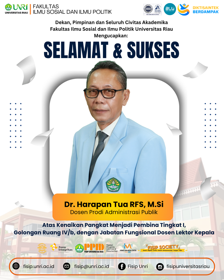 Congratulations and best wishes to Dr. Harapan Tua RFS, M.Si on the promotion to Pembina Tingkat I (Grade IV/b).