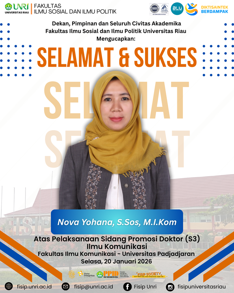 Congratulations and best wishes to Nova Yohana, S.Sos., M.I.Kom on her successful completion of the Doctoral (PhD) Promotion Examination in Communication Science.