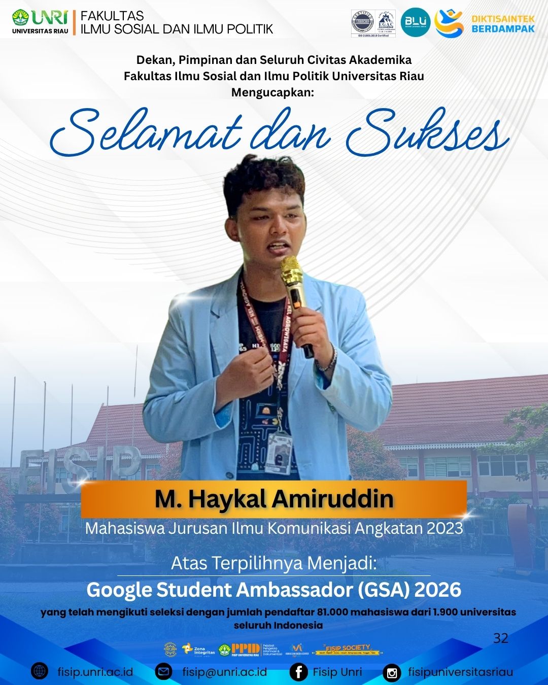 Congratulations and Best Wishes to M. Haykal Amiruddin on Being Selected as a Google Student Ambassador (GSA) 2026