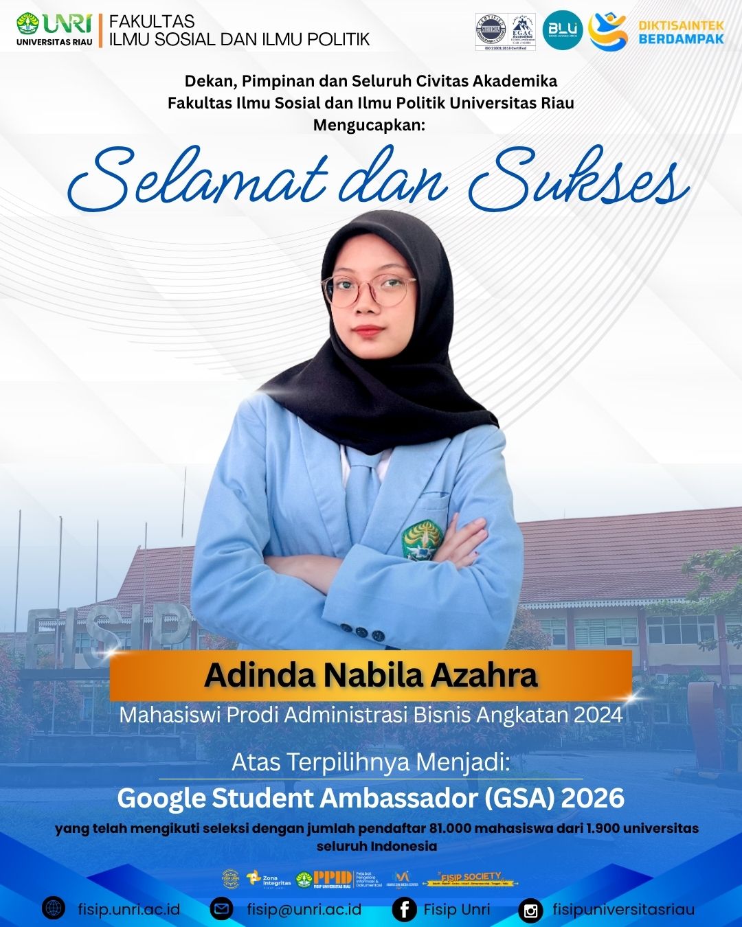 Congratulations and Best Wishes to Adinda Nabila Azahra on Being Selected as a Google Student Ambassador (GSA) 2026